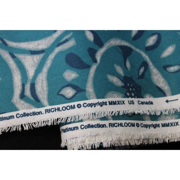 Platinum Collection RICHLOOM Teal Blue White Flower Print Fabric Canvas Textile - Picture 6 of 6